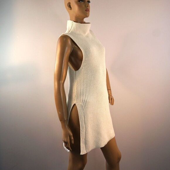 Olivaceous Cream Mock Neck Sleeveless Split Hem Knit Sweater Dress Size Small - Picture 7 of 12